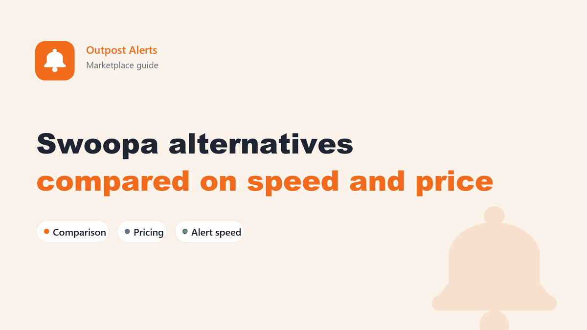 Side-by-side comparison of Facebook Marketplace alert tools showing check intervals and monthly prices