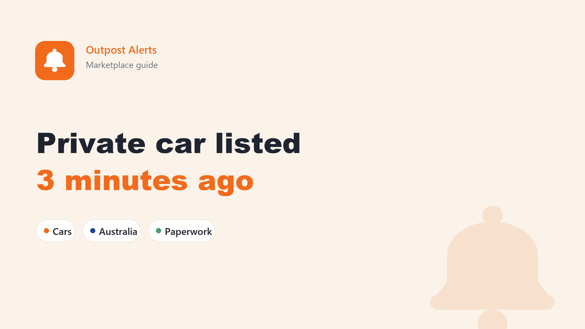 Facebook Marketplace alert for a privately listed used car in Australia, minutes after it was posted