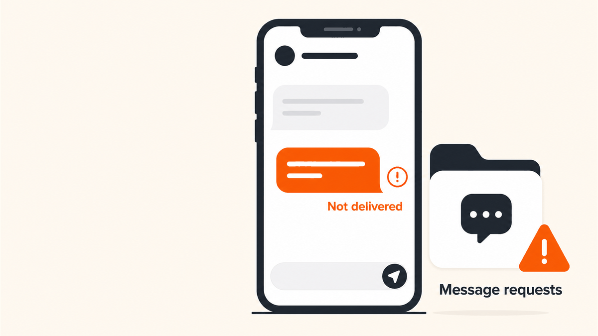 Facebook Marketplace chat showing an undelivered message error and a hidden message requests folder