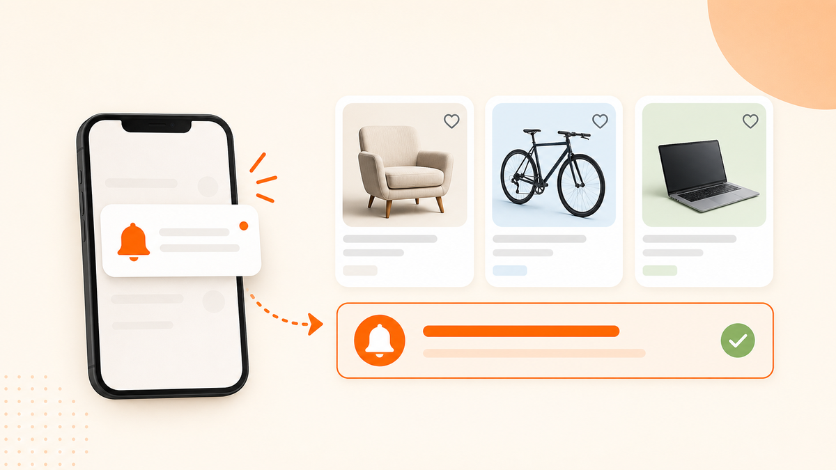 Outpost Alerts phone alert and watchlist cards for Marketplace sourcing