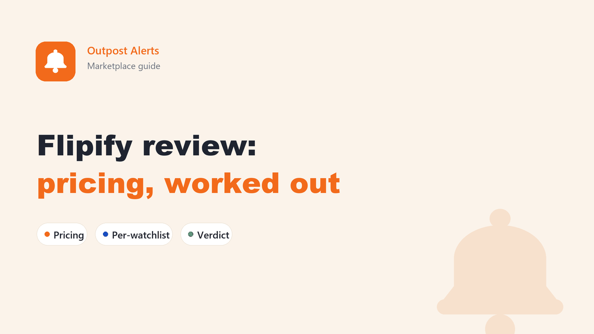 Review summary of the Flipify marketplace alert app showing its per-watchlist prices and check intervals