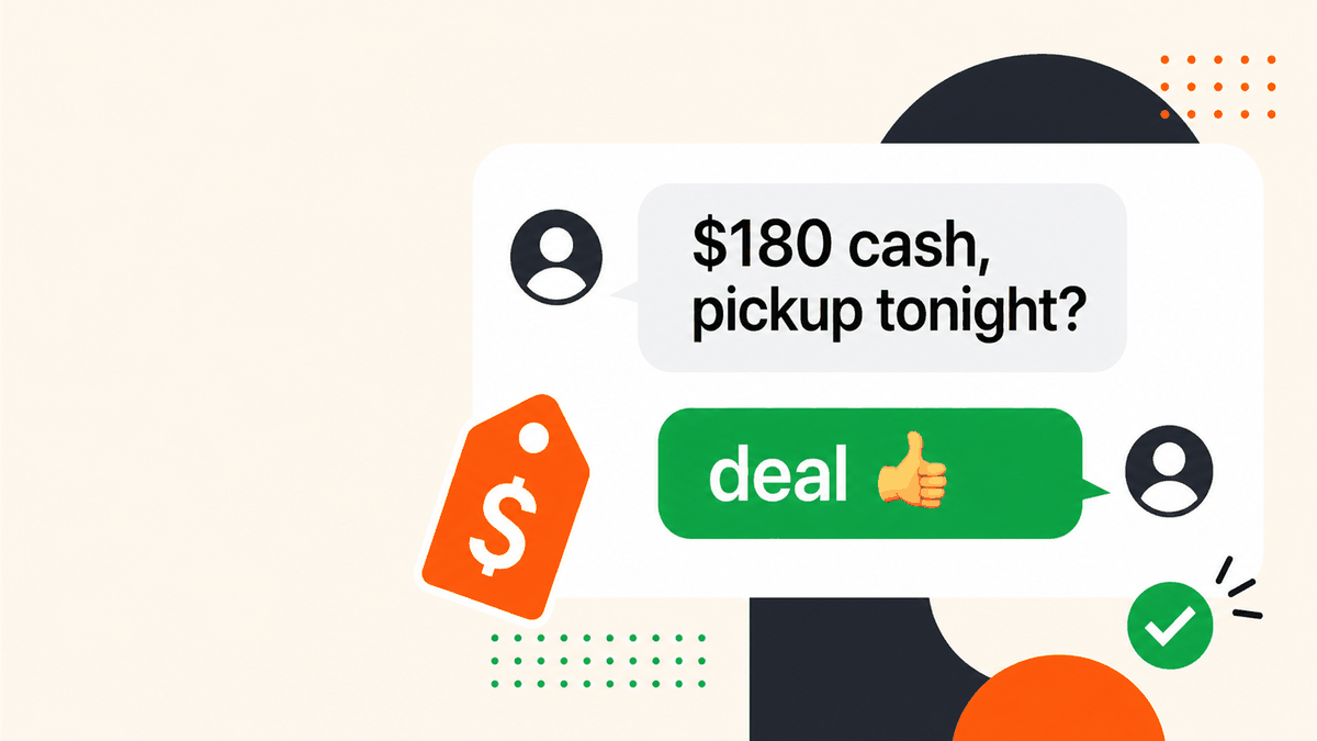 Facebook Marketplace negotiation message thread with a buyer making a fair offer and arranging pickup